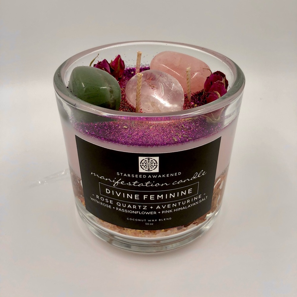 Divine Feminine GODDESS Crystal Candle w/Rose Qrtz